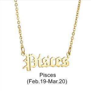 Pisces Zodiac in Old English Font Astrology Star Sign Pendant Necklace